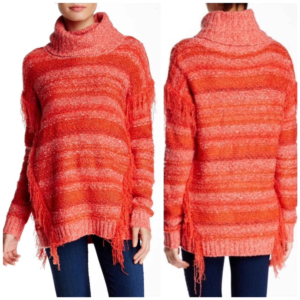 Cowl Neck Mixed Knit Sweater